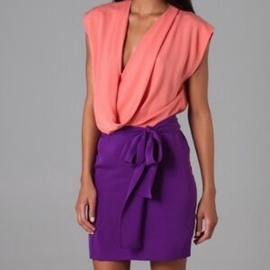 DVF Diane Von Furstenberg Reara Draped Silk Dress Womens Size 4 Coral‎ Purple